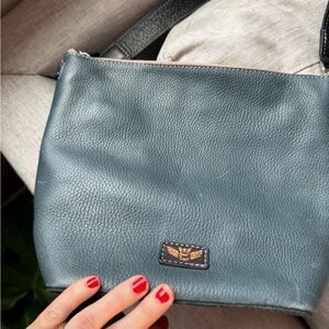 Consuela wedge Blue Wedge Bag with Pebbled Leather